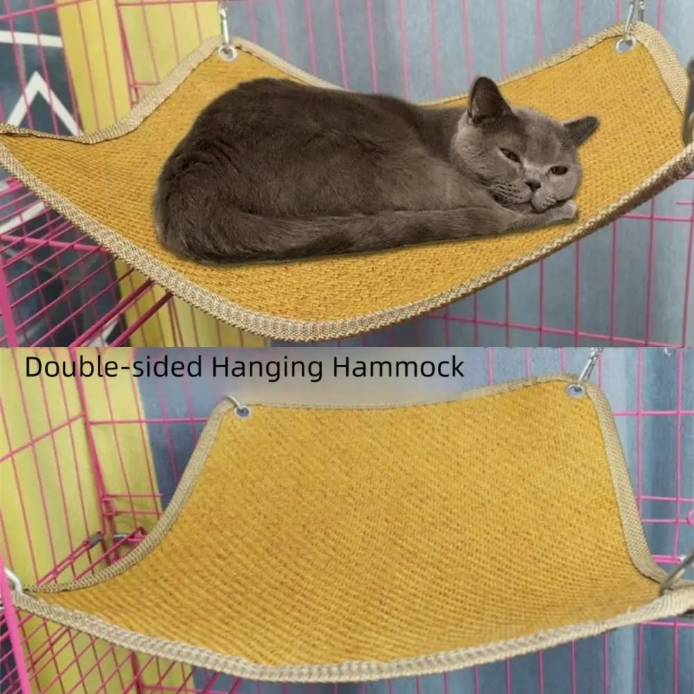 Double-sided Cat Hammock Bed Cartoon Wear Resistant Cat Hanging Sleeping Bed Breathable with Hanging Hook Pet Cage Hammock