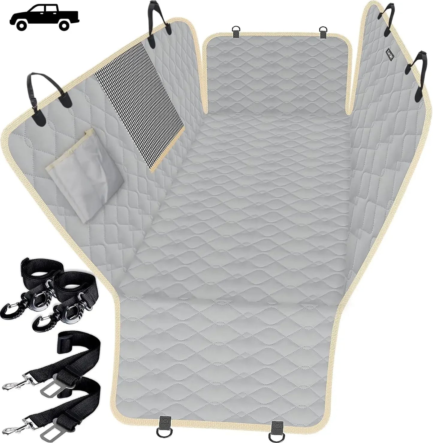 Truck Dog Car Seat Covers Back Seat, Waterproof Dog Car Hammock for Truck with 2 Dog Seat Belts and Storage Bags,