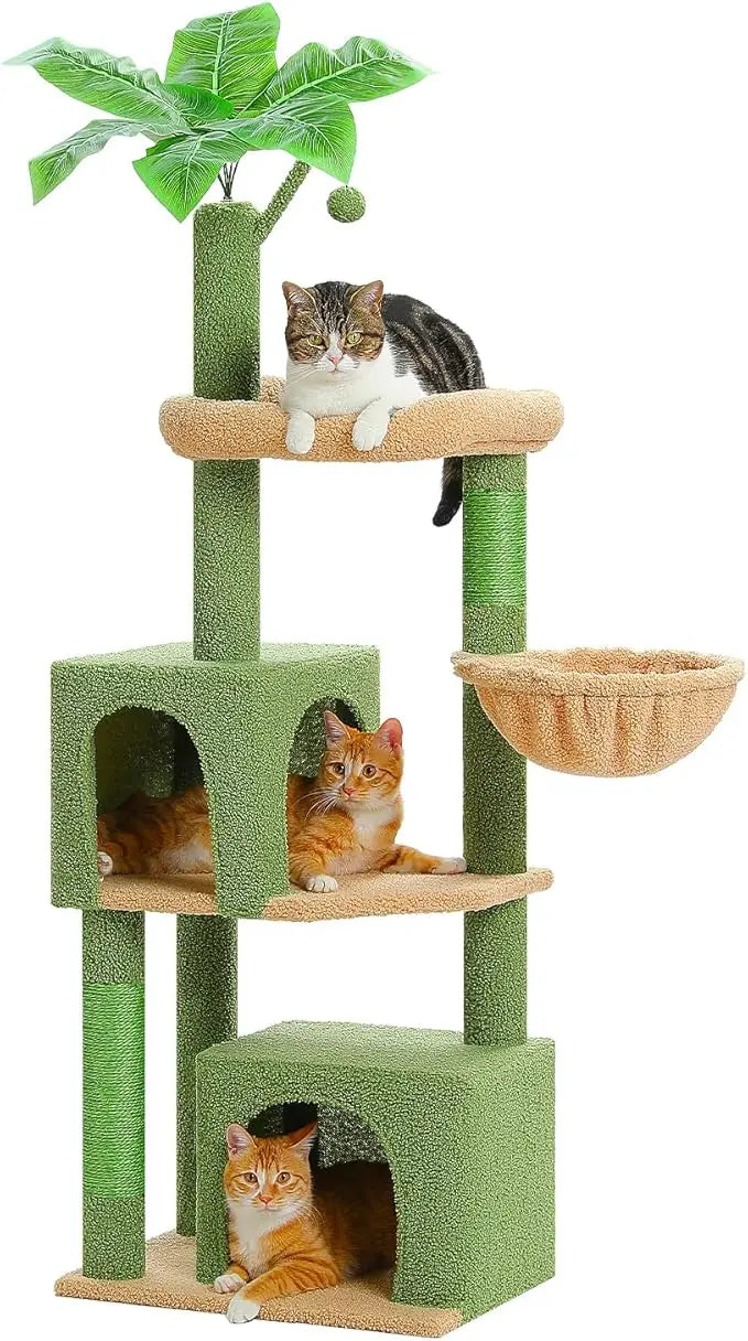53-Inch Green Cat Tree with 2 Condos for Indoor Cats,Cat Tower with Scratching Posts for Small Cats,Cactus Cat Tree Tower