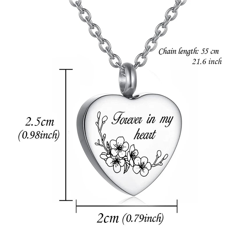 Heart Flower Cremation Jewelry for Ashes for women Keepsake Stainless Steel Memorial Pendant Cremation Urn Necklace for Human