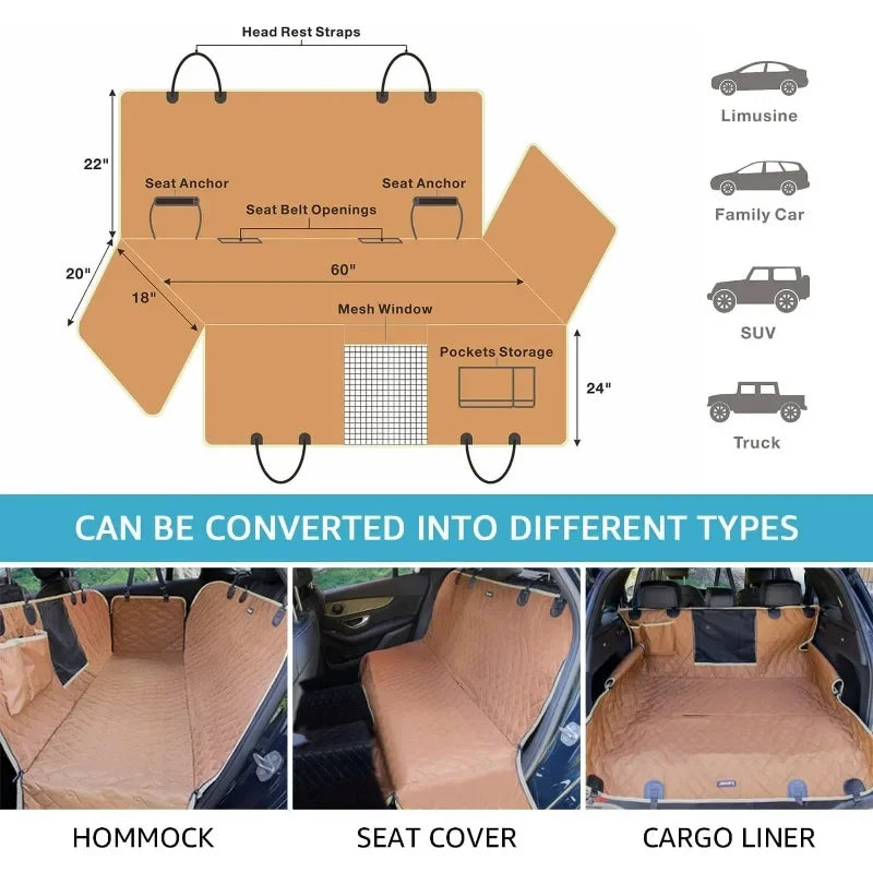 Truck Dog Car Seat Covers Back Seat, Waterproof Dog Car Hammock for Truck with 2 Dog Seat Belts and Storage Bags,