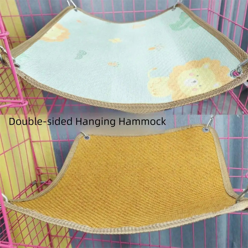 Double-sided Cat Hammock Bed Cartoon Wear Resistant Cat Hanging Sleeping Bed Breathable with Hanging Hook Pet Cage Hammock