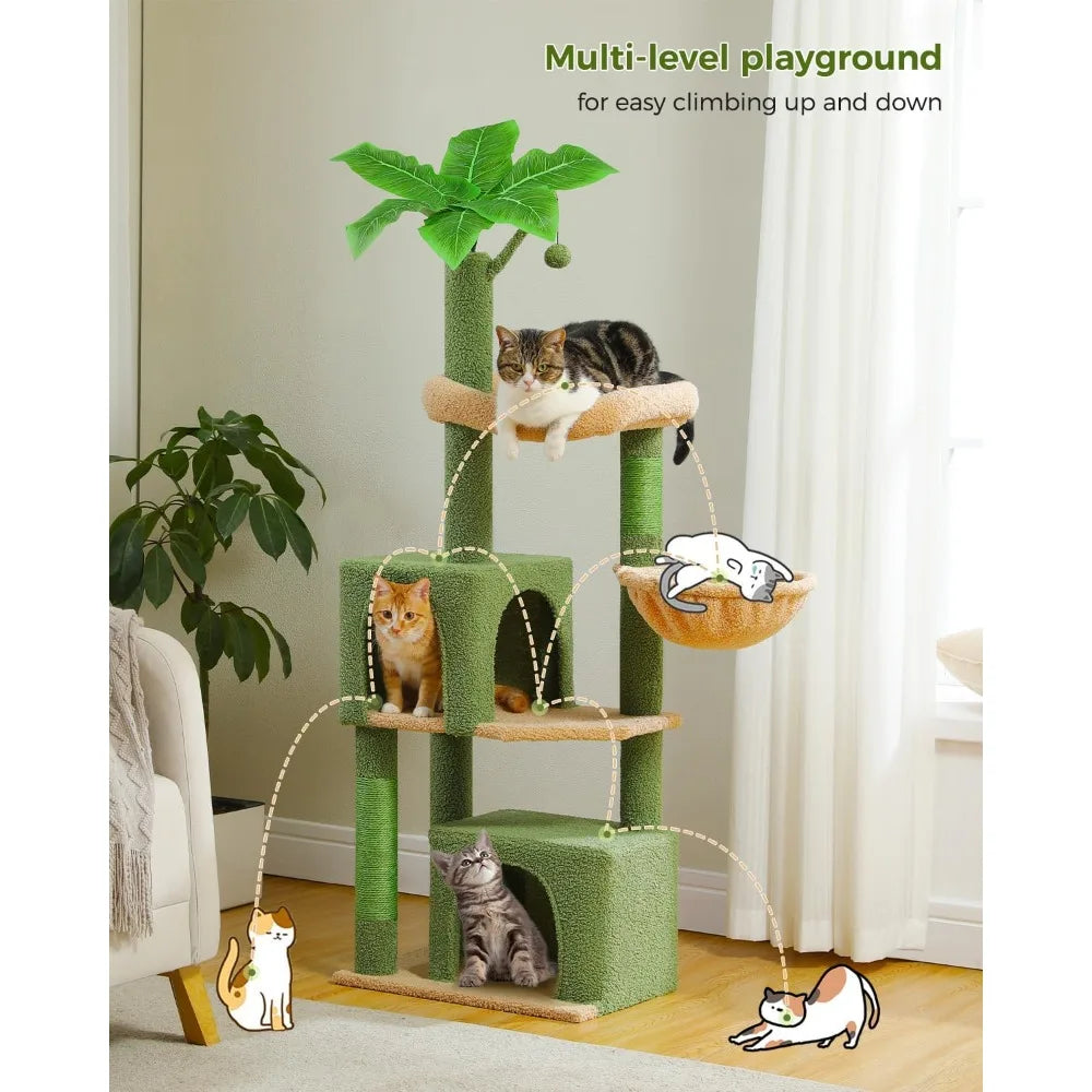 53-Inch Green Cat Tree with 2 Condos for Indoor Cats,Cat Tower with Scratching Posts for Small Cats,Cactus Cat Tree Tower