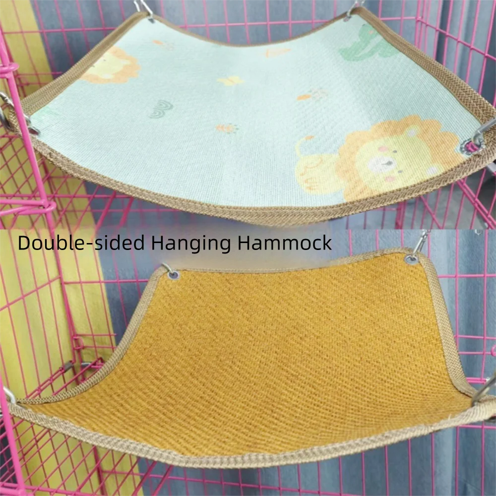 Double-sided Cat Hammock Bed Cartoon Wear Resistant Cat Hanging Sleeping Bed Breathable with Hanging Hook Pet Cage Hammock