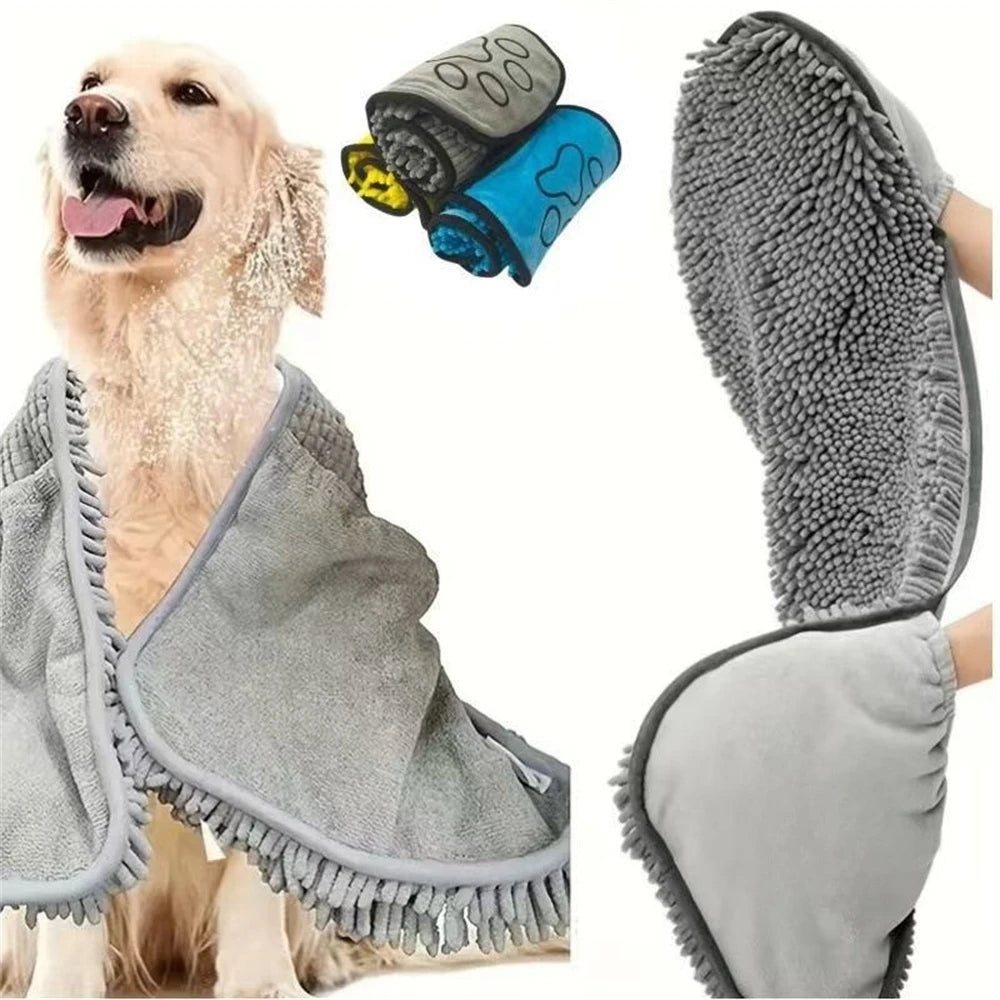 Portable Plug-in No Dirty Hands Dog Cat Blanket Absorbent Quick Drying Chenille Towel Pet Bath Cleaning Supplies Dog Accessories