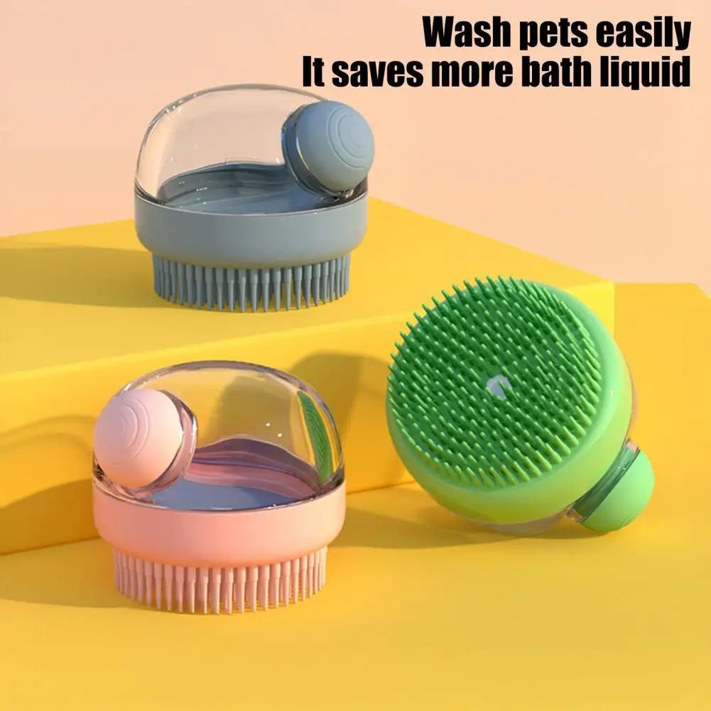 Liquid Distribution Pet Brush Ergonomic Pet Bath Brush with Shampoo Dispenser for Massage Actions All-in-one Shower for Dogs