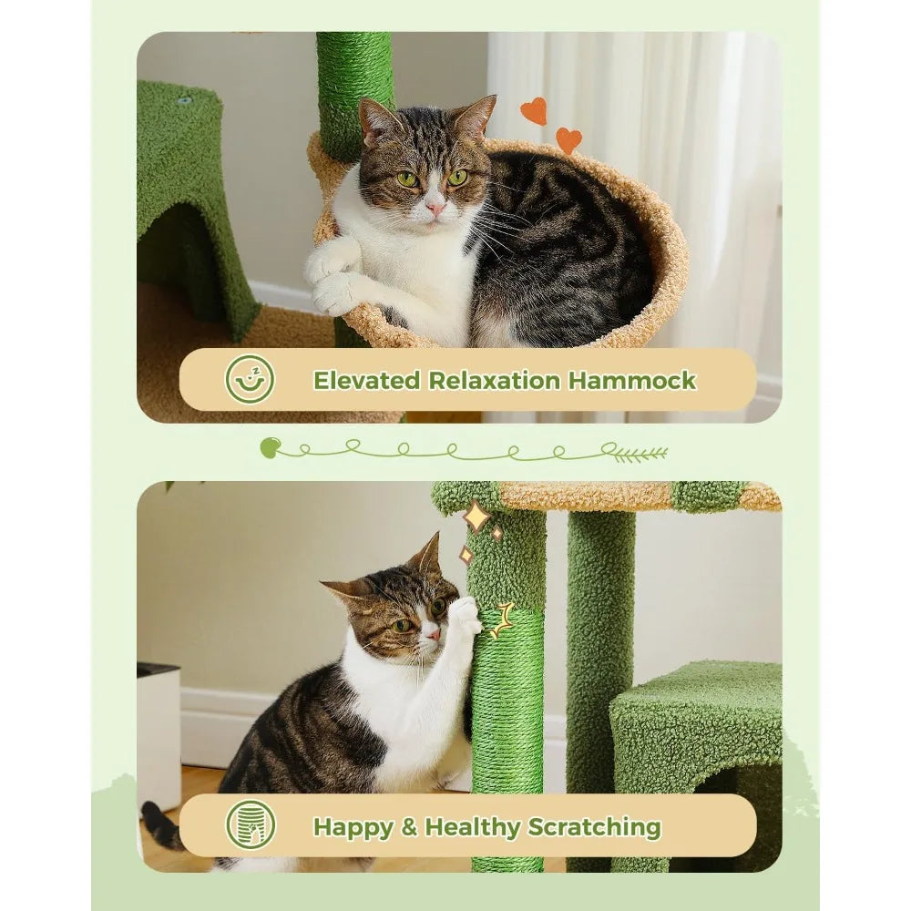 53-Inch Green Cat Tree with 2 Condos for Indoor Cats,Cat Tower with Scratching Posts for Small Cats,Cactus Cat Tree Tower