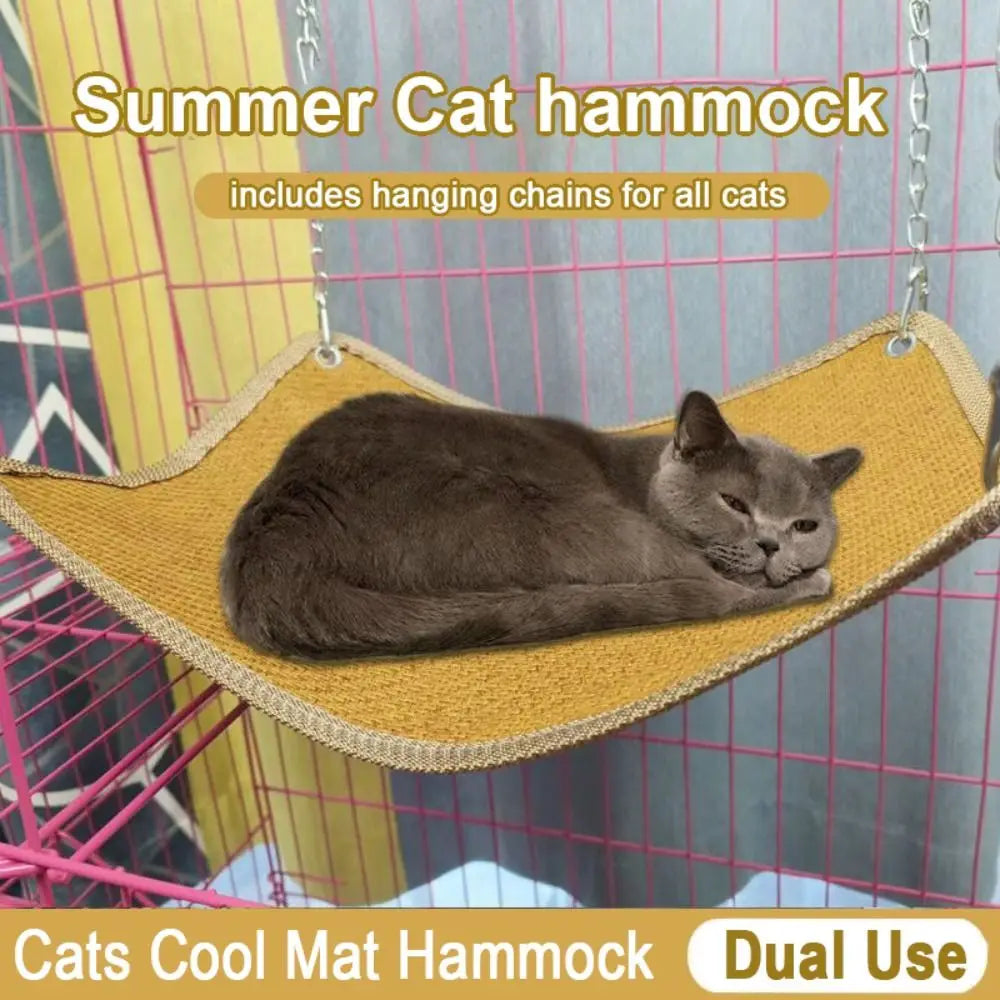 Double-sided Cat Hammock Bed Cartoon Wear Resistant Cat Hanging Sleeping Bed Breathable with Hanging Hook Pet Cage Hammock