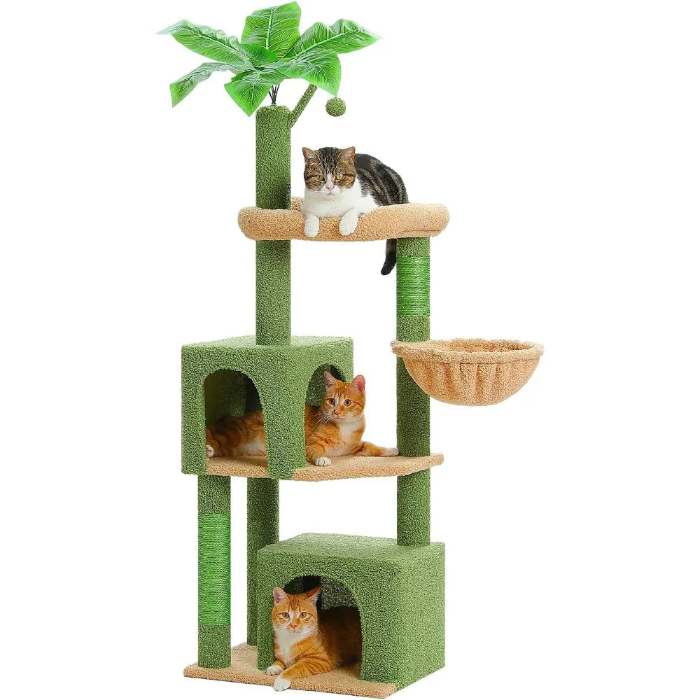 53-Inch Green Cat Tree with 2 Condos for Indoor Cats,Cat Tower with Scratching Posts for Small Cats,Cactus Cat Tree Tower