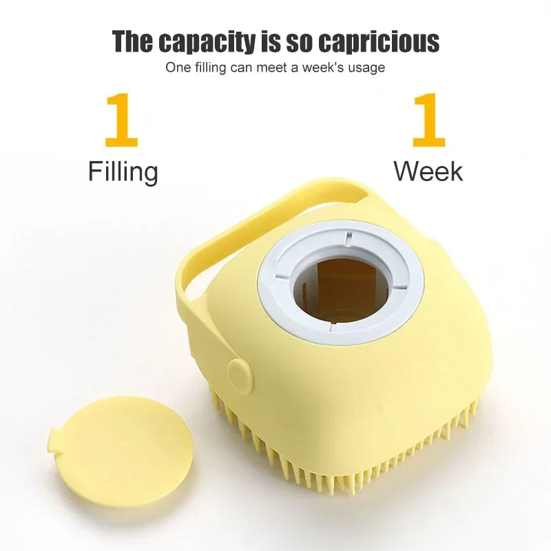 Dog Bath Brush, Pet Massage Brush Shampoo Dispenser, Soft Silicone Brush Rubber Bristle for Dog Grooming Brush Pet Accessories