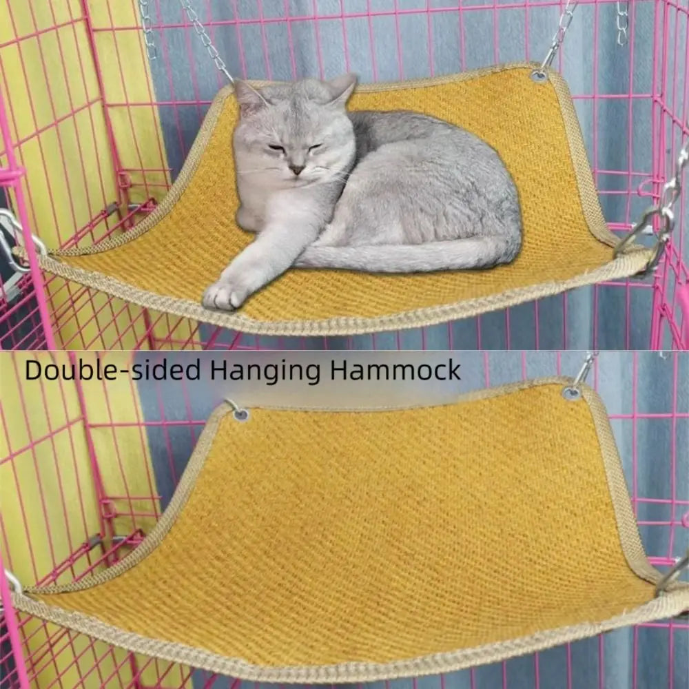 Double-sided Cat Hammock Bed Cartoon Wear Resistant Cat Hanging Sleeping Bed Breathable with Hanging Hook Pet Cage Hammock