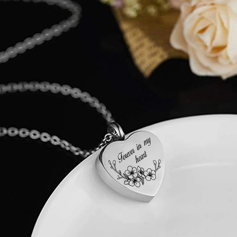 ﻿ Heart Flower Cremation Jewelry for Ashes for women Keepsake Stainless Steel Memorial Pendant Cremation Urn Necklace for Human