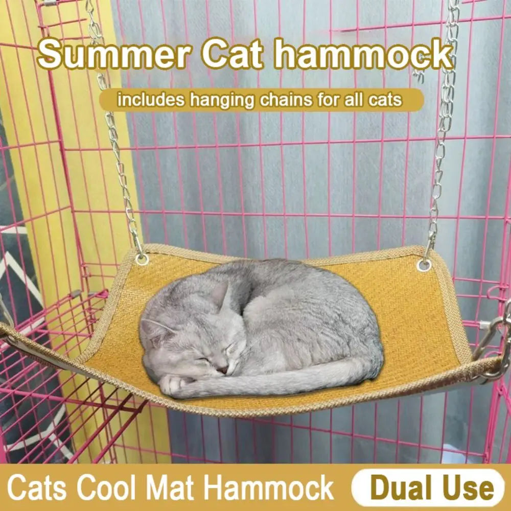 Double-sided Cat Hammock Bed Cartoon Wear Resistant Cat Hanging Sleeping Bed Breathable with Hanging Hook Pet Cage Hammock