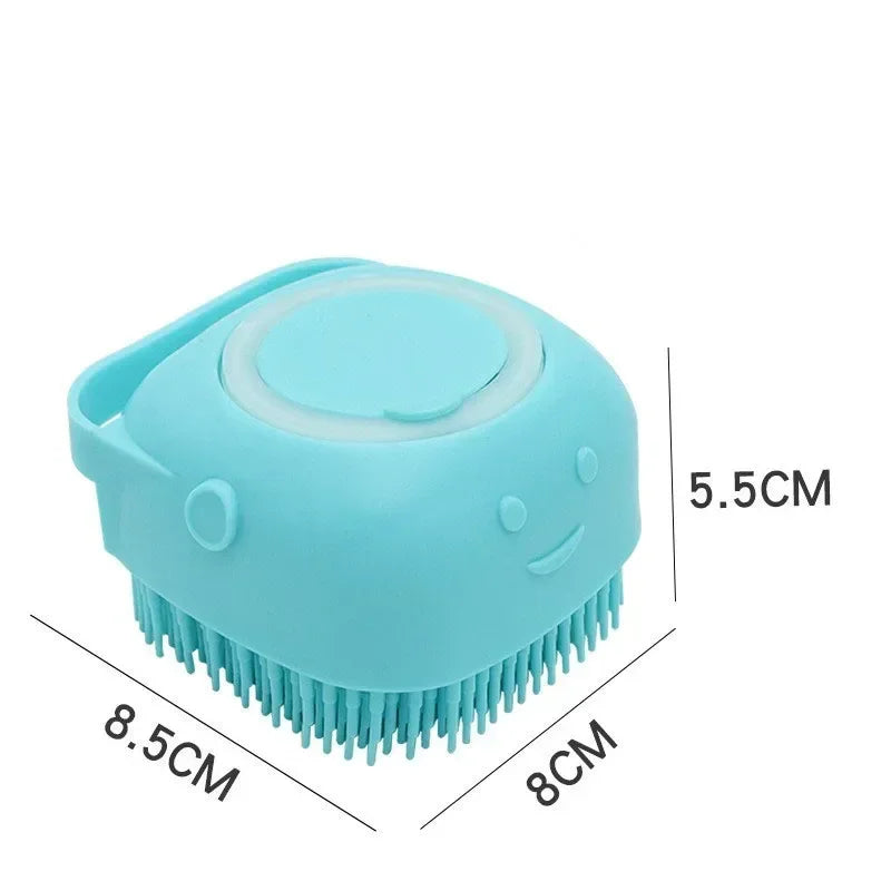 Dog Bath Brush, Pet Massage Brush Shampoo Dispenser, Soft Silicone Brush Rubber Bristle for Dog Grooming Brush Pet Accessories