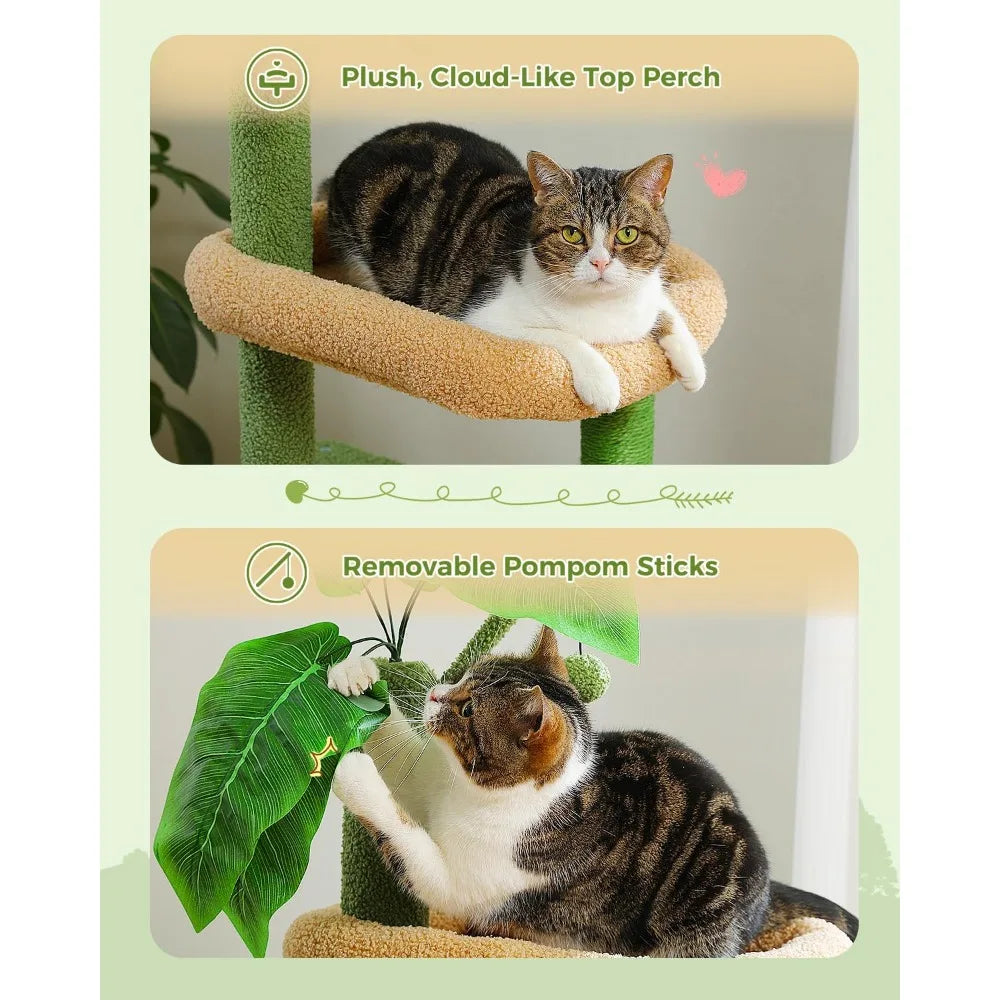 53-Inch Green Cat Tree with 2 Condos for Indoor Cats,Cat Tower with Scratching Posts for Small Cats,Cactus Cat Tree Tower