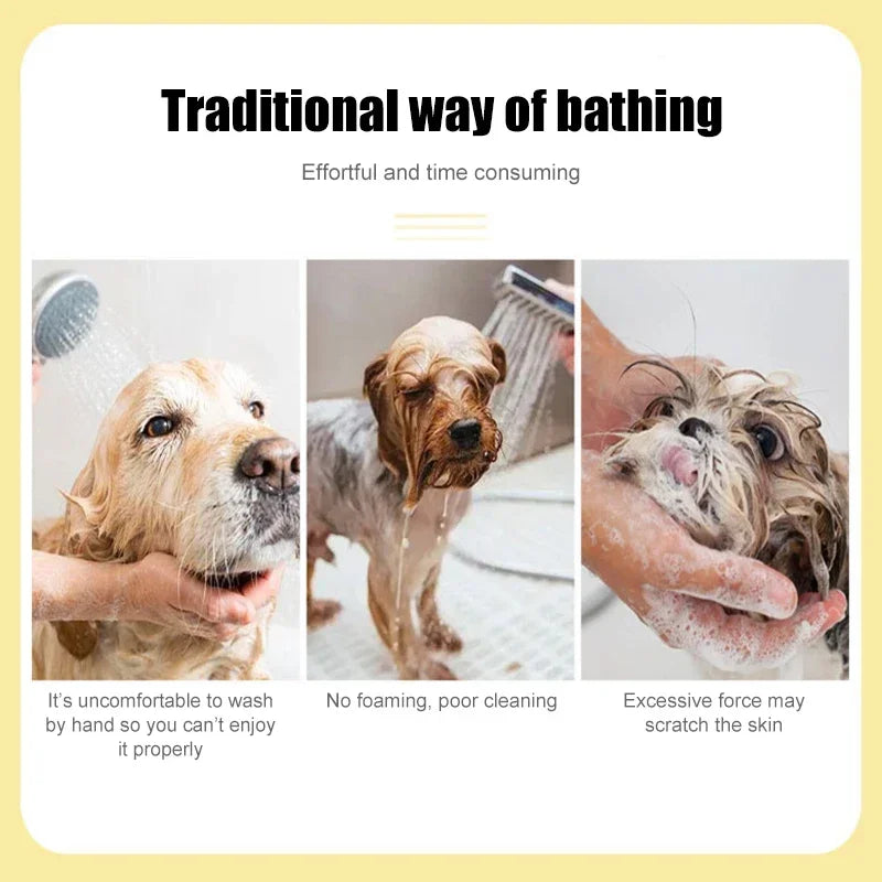 Dog Bath Brush, Pet Massage Brush Shampoo Dispenser, Soft Silicone Brush Rubber Bristle for Dog Grooming Brush Pet Accessories