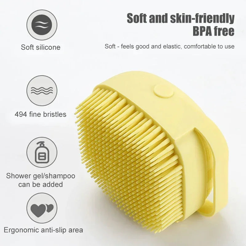 Dog Bath Brush, Pet Massage Brush Shampoo Dispenser, Soft Silicone Brush Rubber Bristle for Dog Grooming Brush Pet Accessories