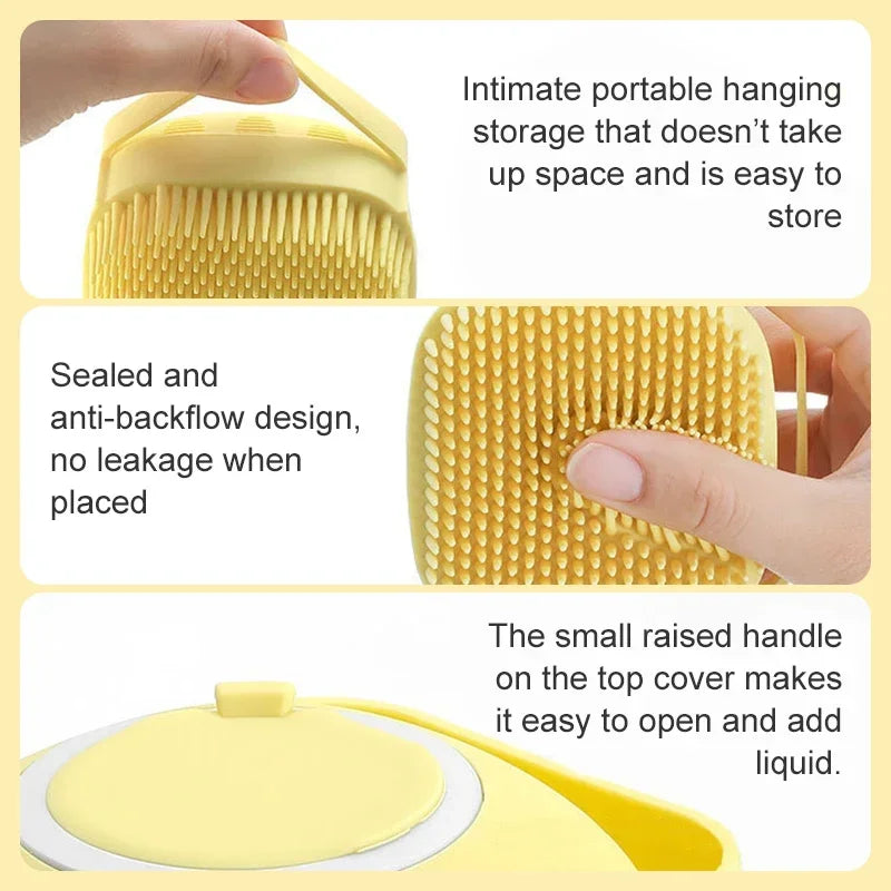 Dog Bath Brush, Pet Massage Brush Shampoo Dispenser, Soft Silicone Brush Rubber Bristle for Dog Grooming Brush Pet Accessories