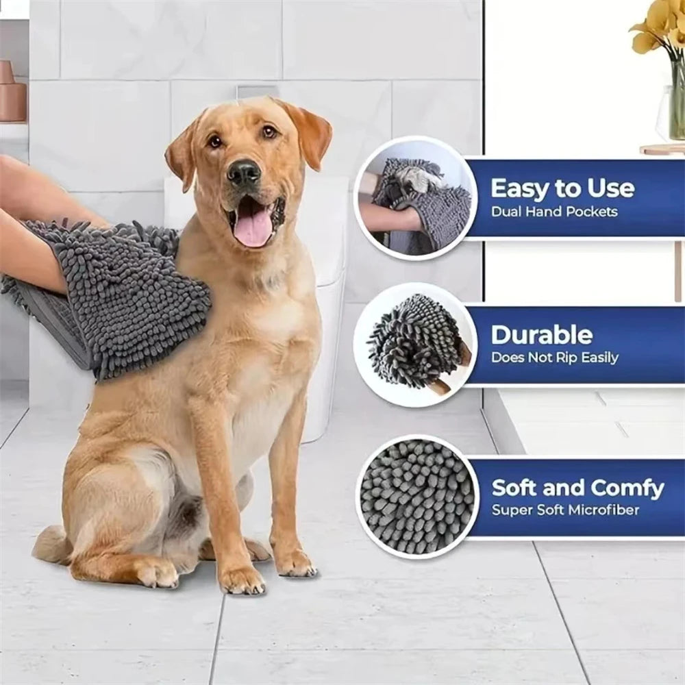 Portable Plug-in No Dirty Hands Dog Cat Blanket Absorbent Quick Drying Chenille Towel Pet Bath Cleaning Supplies Dog Accessories