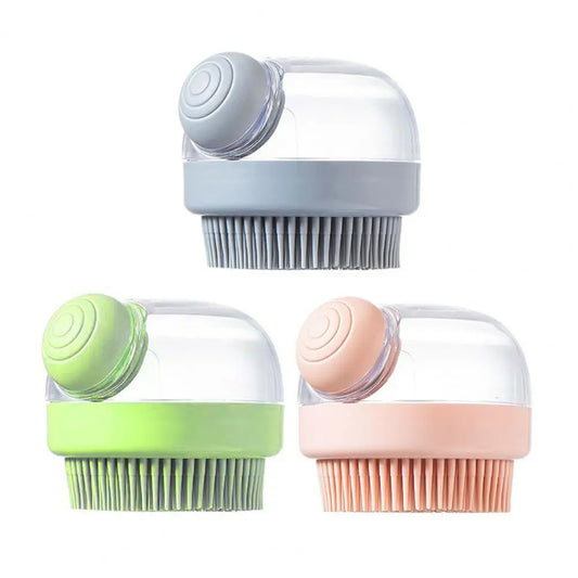 Liquid Distribution Pet Brush Ergonomic Pet Bath Brush with Shampoo Dispenser for Massage Actions All-in-one Shower for Dogs