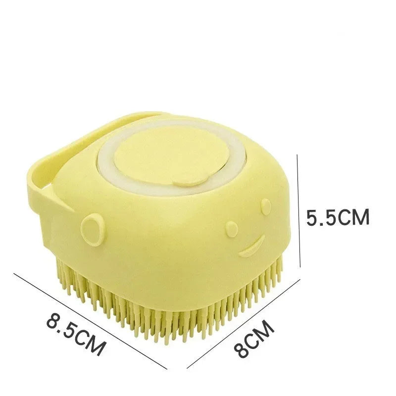 Dog Bath Brush, Pet Massage Brush Shampoo Dispenser, Soft Silicone Brush Rubber Bristle for Dog Grooming Brush Pet Accessories