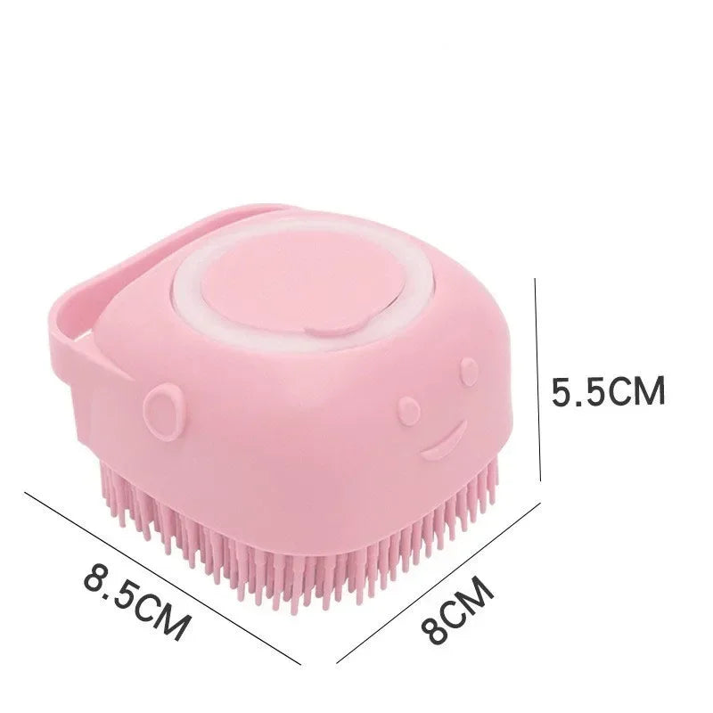 Dog Bath Brush, Pet Massage Brush Shampoo Dispenser, Soft Silicone Brush Rubber Bristle for Dog Grooming Brush Pet Accessories